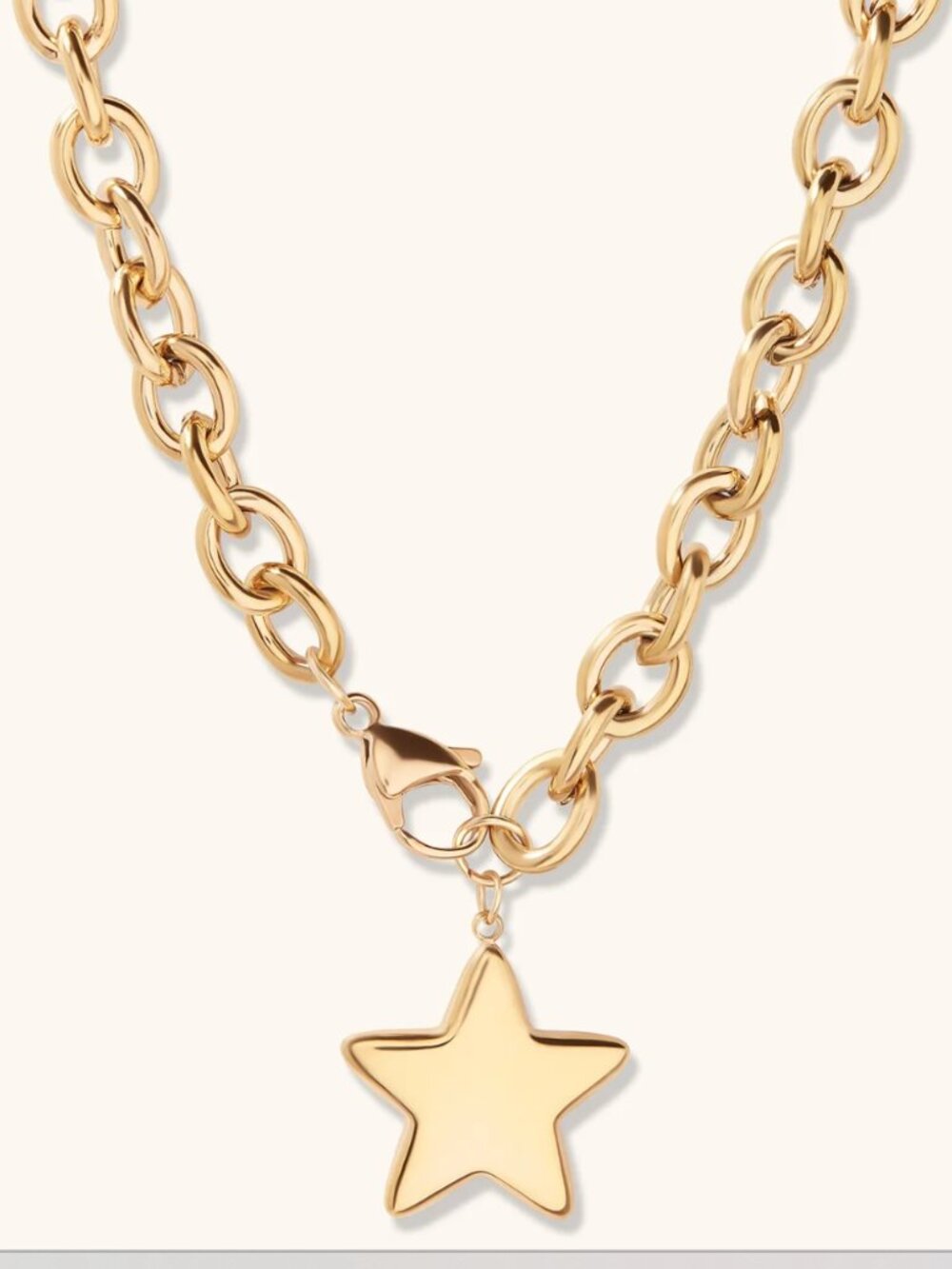 Star Necklace Waterproof Clasp In front Silver or Gold Chunky Chain Necklace - Picture 7 of 9